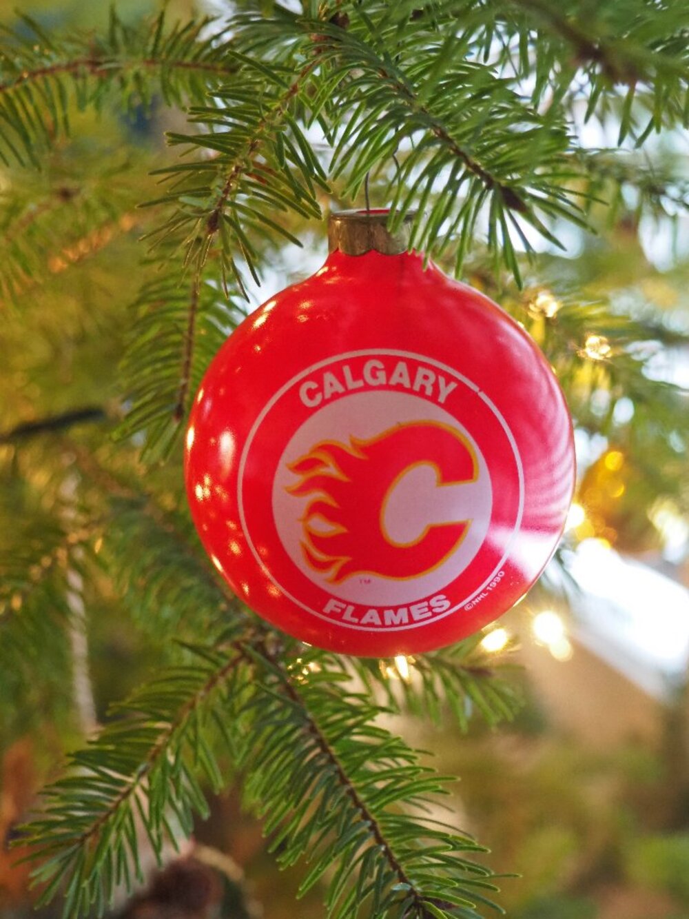 Vtg Calgary Flames Christmas Ornament - Red Calgary Flames Souvenir Xmas Ball